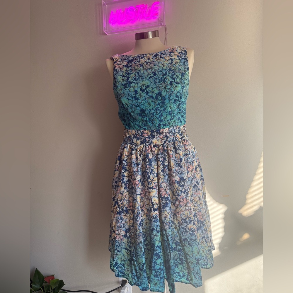 Floral Blue and White Dress